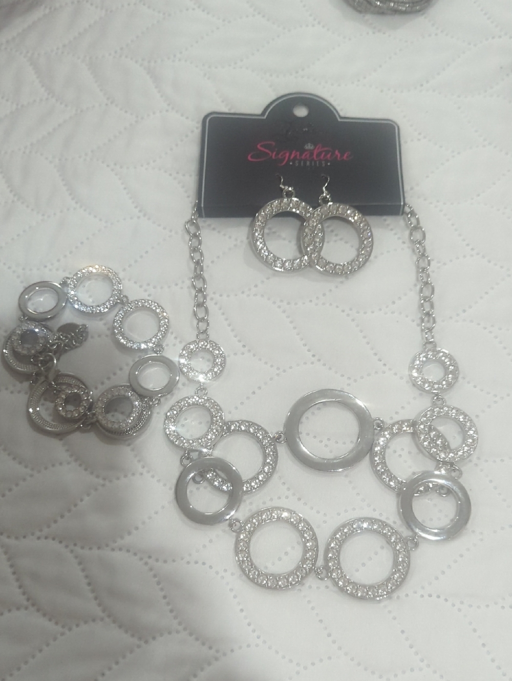 Signature Silver Crystal Circle Necklace with Matching Earrings